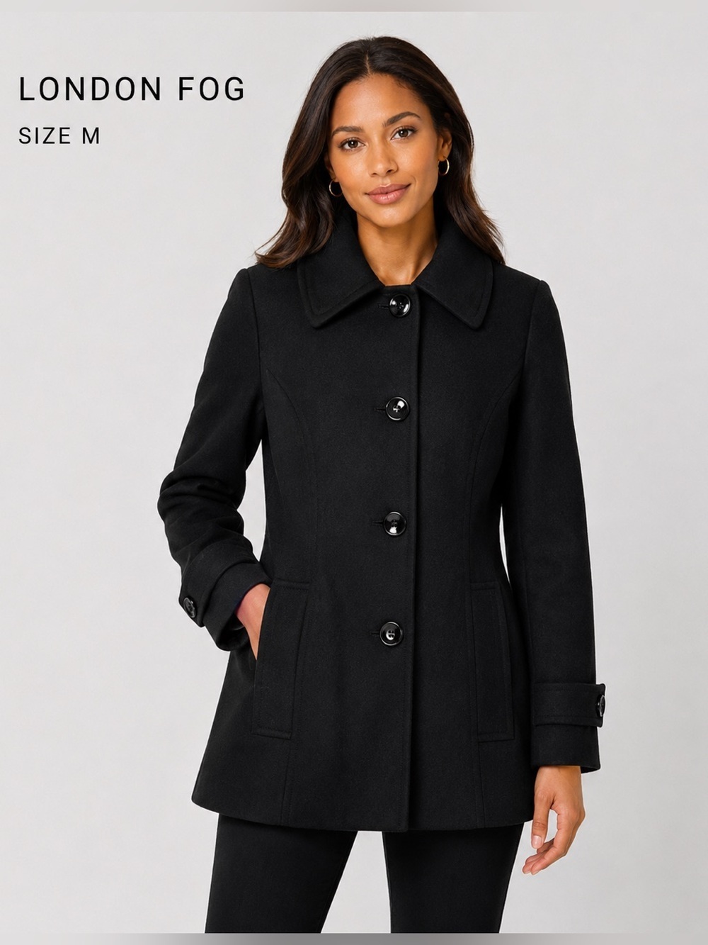 LONDON FOG Women's Classic Single Breasted Wool Coat/black size M